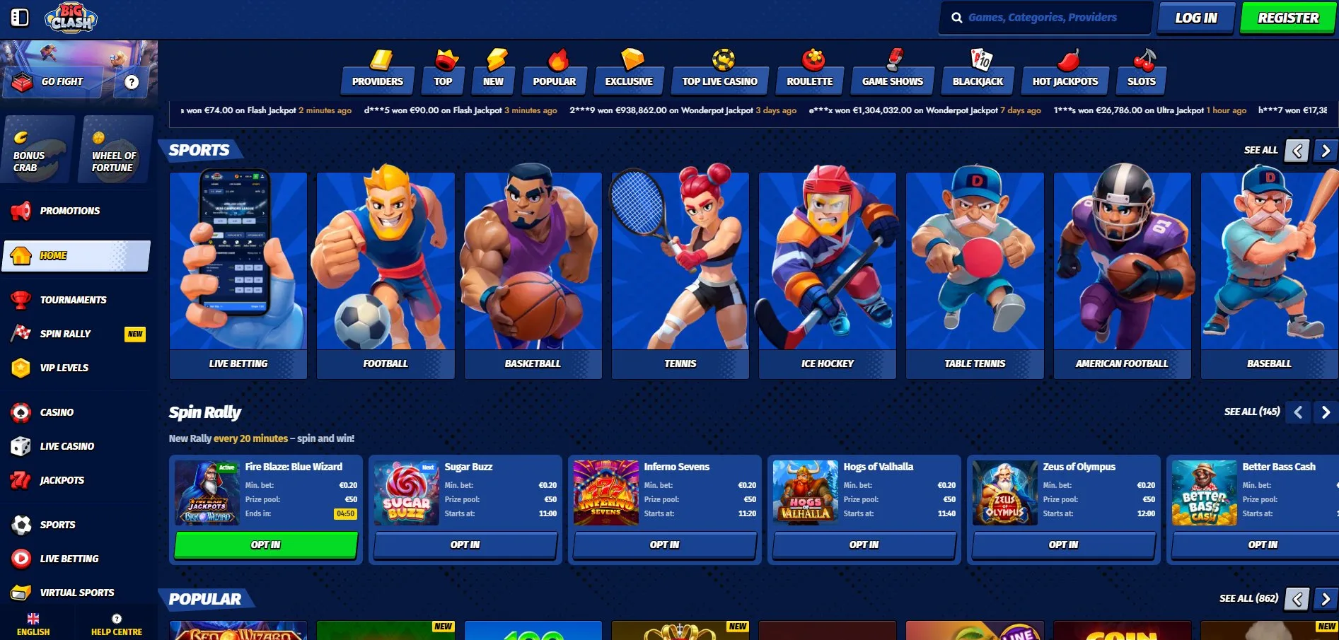 Bigclash Casino slots library and game selection